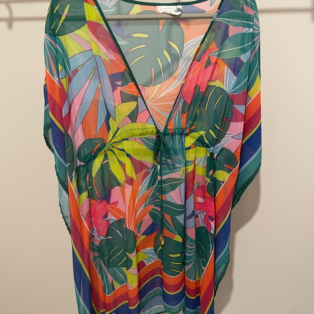 Bleu Rod Beattie Green and Red Swim Coverup V-Neck